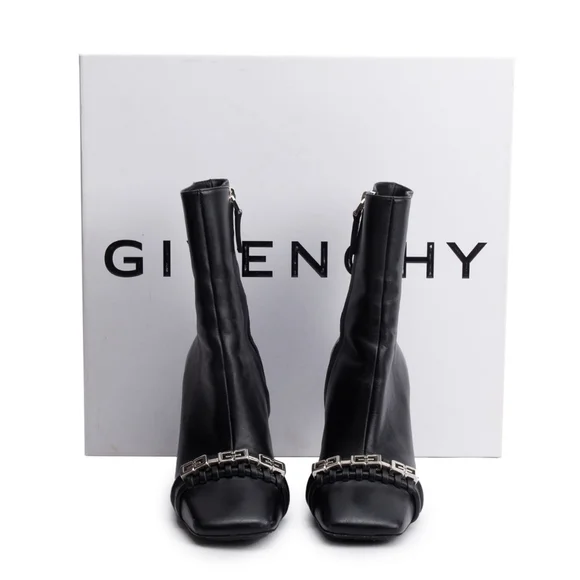 Givenchy Black Leather G-Woven Ankle Boots, Size 36.5  - Picture 2 of 5